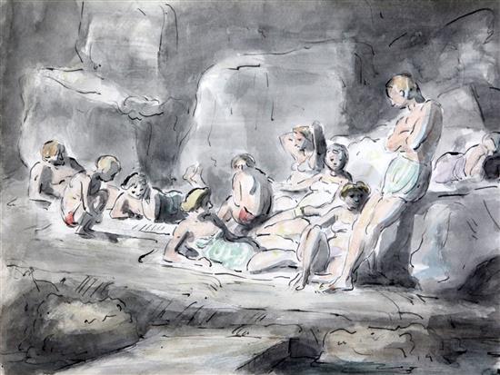 § Edward Ardizzone RA (1900-1979) Bathers on the rocks at Cap Ferrat 1964, 10 x 14in.